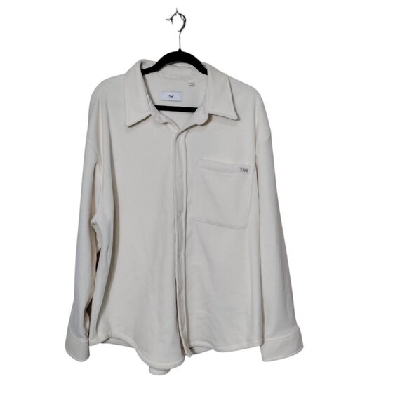 TNA Aritzia Fleece Shirt Jacket Snap Front Ivory Size 2XL - Picture 1 of 9